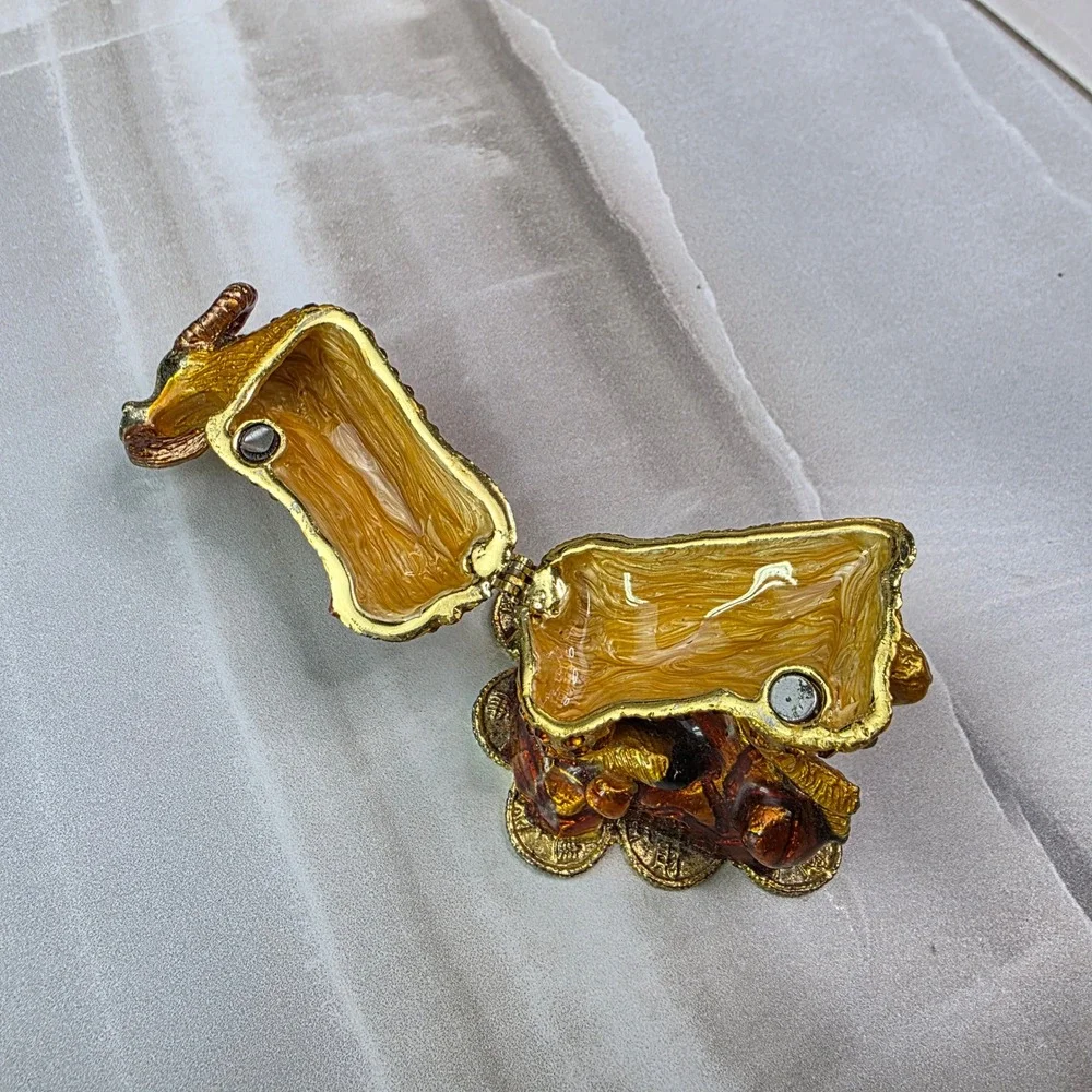 Chinese‎ Zodiac Ram Goat Trinket Box Enamel Crystal Prosperity Figurine 3.25